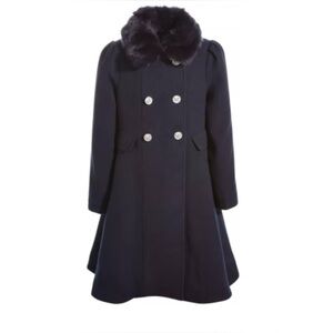 Cremson- Princess Coat w/ Faux Fur Collar & Embellished Buttons -‎ Sz 14 - Black